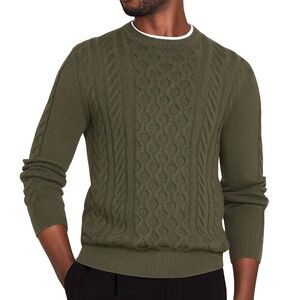 NEW Banana Republic Men's Green Cable-Knit Crew Sweater Cotton Wool (Medium)